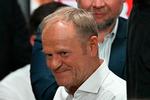 Polens premierminister, Donald Tusk, fotograferet ved valgfesten for den - skulle det vise sig - tabende liberale præsidentkandidat. Foto: Sergei Gapon/Ritzau Scanpix