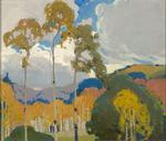 Maleriet her blev solgt under navnet 'Efterårslandskab' i 2018, men Victor Higgins, der malede det, kaldte det for 'Aspetræer'. Maleriet blev stjålet fra et museum i 1985. Foto: Harwood Museum of Art Archives