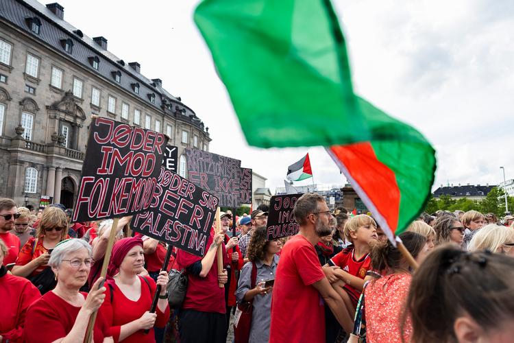I juni demonstrerede flere tusinde foran Christiansborg for dansk støtte til en varig våbenhvile i Gaza.  Foto: Finn Frandsen