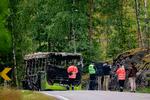  Ifølge norsk politi satte en 15-årig dreng forsætligt med benzin ild til denne passagerbus i lørdags, som herefter udbrændte totalt. Foto: Stian Lysberg Solum/Ritzau Scanpix