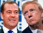    USA's præsident Donald Trump lod sig for et par dage siden provokere af den russiske ekspræsident Dmitrij Medvedev, som truer med at udløse tredje verdenskrig, hvis Trump straffer Rusland med sanktioner. Foto: Andrej Isakovic, Brendan Smialow/Ritzau Scanpix