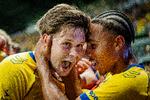 »Det topper alle oplevelser i min karriere. Det var vildt«, siger Filip Bundgaard, der scorede to mål for Brøndby. Foto: Mads Claus Rasmussen/Ritzau Scanpix