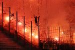 Brøndbyfans under den første kamp på udebane mod Strasbourg  i sidste uge. Foto: Christian Hartmann/Ritzau Scanpix
