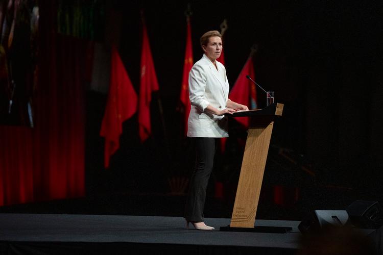 Mette Frederiksen at the Social Democrats' annual meeting this weekend.  Foto: Bo Amstrup/Ritzau Scanpix