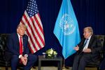 Den amerikanske præsident Donald Trump holdt et lukket møde med FN's generalsekretær, António Guterres, under FN's 80. generalforsamling i New York. Foto: Alexander Drago/Ritzau Scanpix