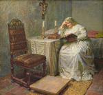 Kristian Zahrtmanns version af kongedatterens kår, som han malede det i 1891. 'Leonora Christina i Blåtårn' hedder maleriet, som altså allerede har 200 år mellem sin tilblivelse og fængslingen. Maleri: Kristian Zahrtmann/SMK Open