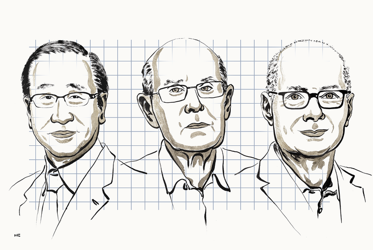 Nobelprisen i kemi går i år til Susumu Kitagawa, Richard Robson og Omar M. Yaghi.  Foto: Niklas Elmehed / Nobel Prize