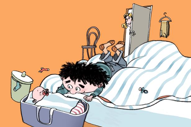 Vitello babysitter megameget. Tegning: Niels Bo Bojesen