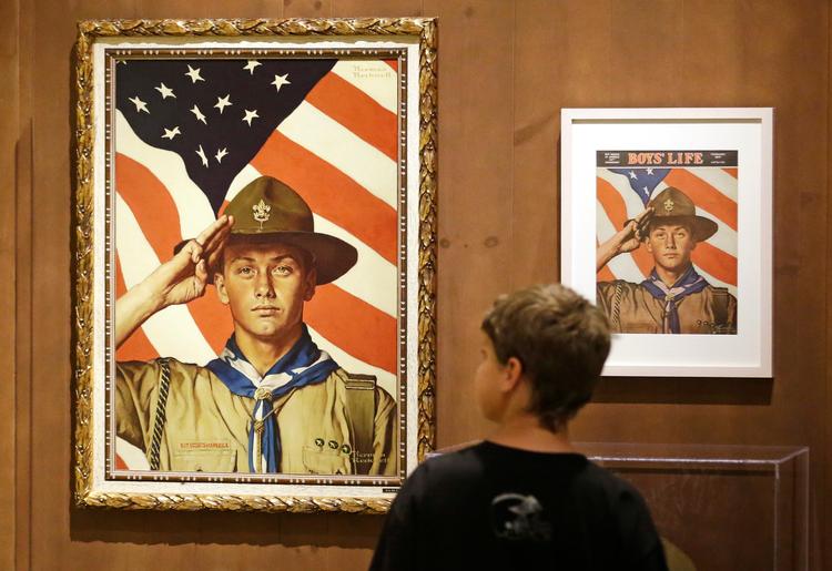 I mere end seks årtier samarbejdede Norman Rockwell med Boy Scouts of America, for hvem han skabte forsider til deres magasin, kalendere og en lang række illustrationer. Foto: Rick Bowmer/Ritzau Scanpix