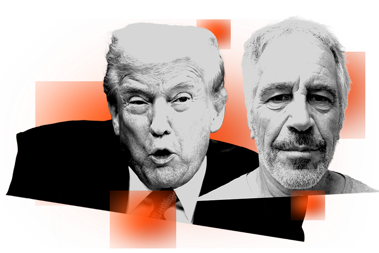 Ganske usædvanligt har den ellers så talelystne Donald Trump ikke taget imod spørgsmål ved sine offentlige optrædener de seneste to dage. Det bliver tolket, som om han er bange for at blive spurgt om Jeffrey Epstein. Fotocollage: Tomas Østergren. Foto: evin Lamarque/Reuters/Ritzau Scanpix 