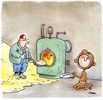 Landmændene fyrer med korn for at spare i januar 2010. Jens Julius Hansen illustrerer på enkleste vis.  