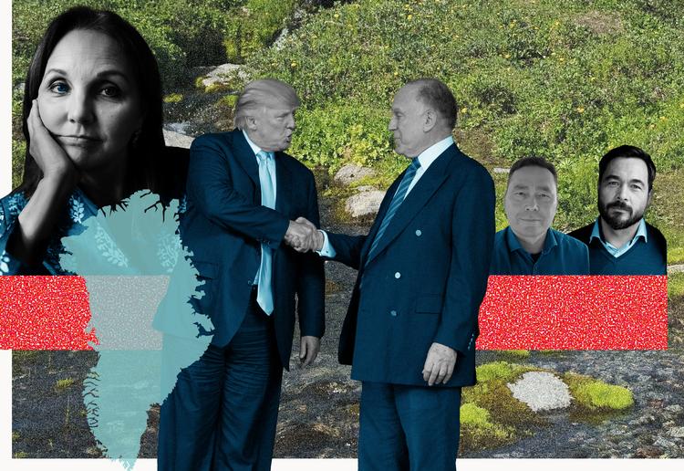 Here are the key players in the investment in Greenland (from left): Josette Sheeran, former U.S. Deputy Secretary of State, Donald Trump, President of the United States, Ronald Lauder, American businessman, and Jørgen Wæver Johansen and Svend Hardenberg, Greenlandic businessmen. Kollage: Christine Vierø Larsen. Originalfoto: Niels Christensen, Ritzau Scanpix, Pr-foto, Philip Davali, Klavs Bo Christensen, 