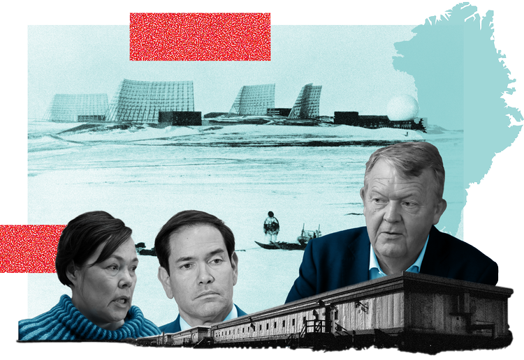 Three foreign ministers. From left: Greenland’s Vivian Motzfeldt, the U.S.’s Marco Rubio, and Denmark’s Lars Løkke Rasmussen. Kollage: Christine Vierø Larsen. Originalfoto: Leonhard Foeger, Ritzau Scanpix, Torben Stroyer, Jens Dresling