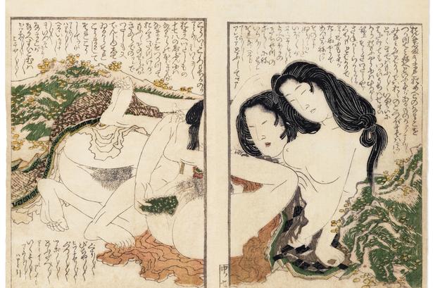 En søpølse som dildo. De to kvinder i Hokusais billede er perledykkere og udmærker sig ved at at have løsthængende hår.  Foto: Taschen