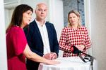 Der var på pressemødet enighed om, at det kommer til at tage tid at løfte psykiatrien. Fra venstre er det indenrigs- og sundhedsminister Sophie Løhde (V), formand for Danske Regioner Anders Kühnau (S) og social- og boligminister Sophie Hæstorp Andersen (S). Foto: Ida Marie Odgaard/Ritzau Scanpix