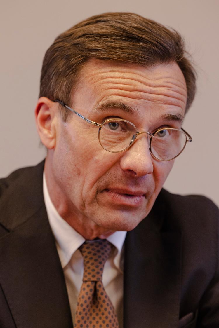 Sveriges statsminister Ulf Kristersson siger, at der ikke er plads til antisemitisme eller fremmedhad i landet efter dagens demonstration i Salem. Foto: Anders Holst Pedersen