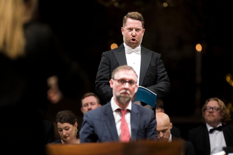 Ligesom de øvrige sangsolister har bassolisten Mikkel Tuxen selv sunget med i koret ved deres 'Messias'-opførelser. Foto: Martin Rosenauer