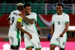 Raphael Onyedika med nummer 18 fejrer sin scoring mod Uganda.  Foto: Abdel Majid Bziouat/Ritzau Scanpix
