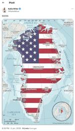 The map that Katie Miller from Donald Trump's inner circle posted on the social media platform X with the word 'SOON' Foto: Skærmbillede fra X