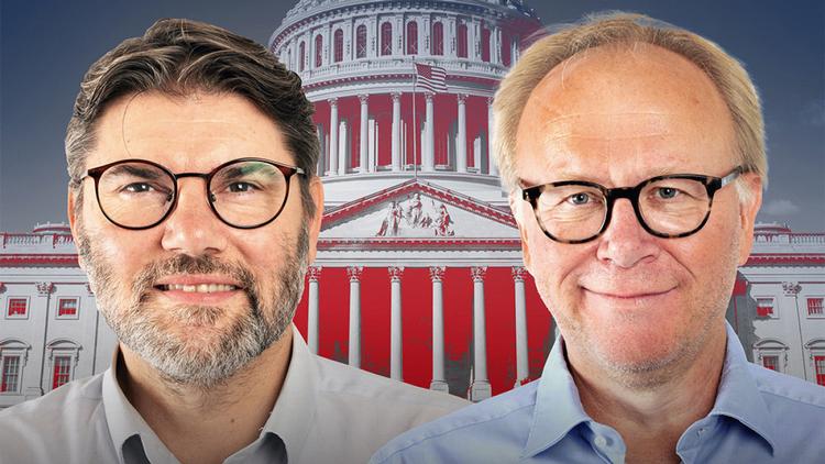 Kampagnesporet har fulgt amerikansk politik siden ilddåben under valgkampen i 2016 – først på Radio24syv, siden på Berlingske og i dag hos Jyllands-Posten, båret af to af landets mest erfarne USA-kendere. Illustration: Jyllands-Posten