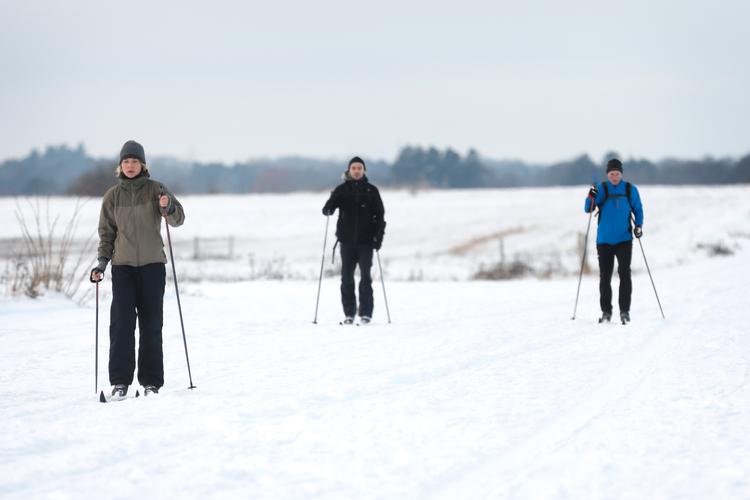 Den 2.457 meter lange landingsbane på den tidligere flyvestation i Værløse havde besøg af flere ivrige langrendsløbere tirsdag eftermiddag, da Politikens fotograf var forbi.    Foto: Jens Dresling