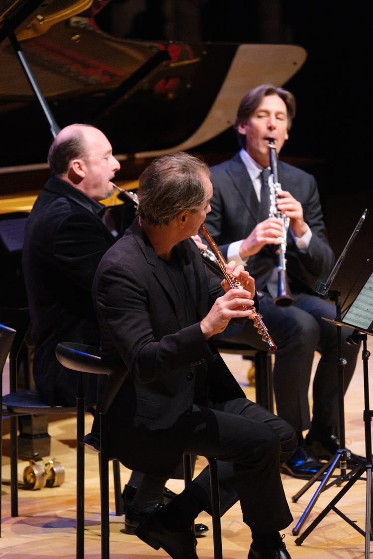 Fløjtenisten Emmanuel Pahud, oboisten François Leleux og klarinettisten Albert Meyer er alle superstjerner i den klassiske musiks verden. Foto: Flemming Bo Jensen