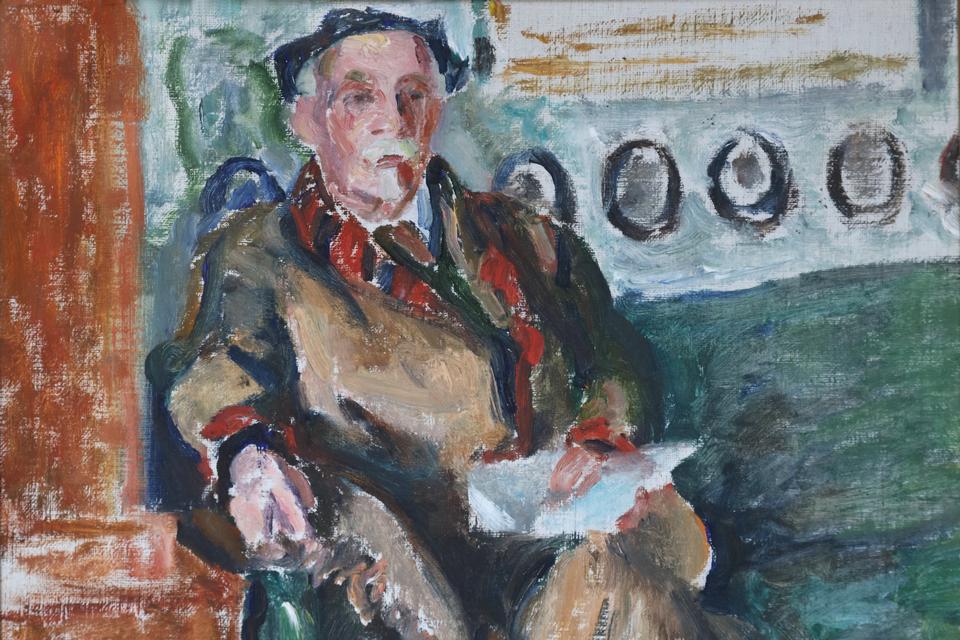 Sigurd Swanes portræt af digteren Valdemar Rørdam er fra 1943, fire år efter digteren flyttede ind på Malergården og blev som en onkel for de tre børn.  Foto: Museum Vestsjælland / Malergården