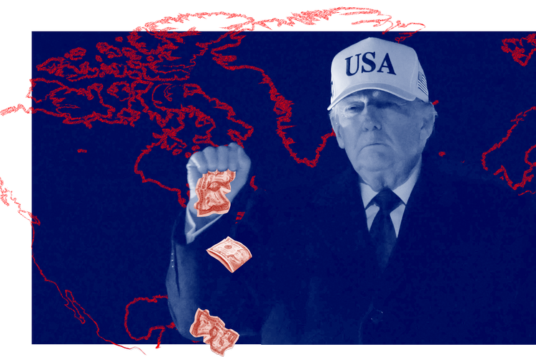 Sidste gang USA erhvervede territorium gennem et egentligt køb, var i 1917, da landet overtog Dansk Vestindien fra Danmark. Mere end et århundrede senere forsøger Donald Trump tilsyneladende at genkalde sig denne tradition – i en tid, hvor territoriale handler ellers er gledet ud af international praksis. Illustration: Mathias Lystbæk. Originalfoto: Andrew Caballero Reynolds/Ritzau Scanpix, Freepik