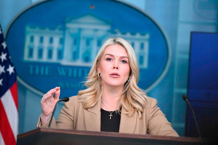Karoline Leavitt på pressemødet i Det Hvide Hus i dag.  Foto: Mandel Ngan/Ritzau Scanpix