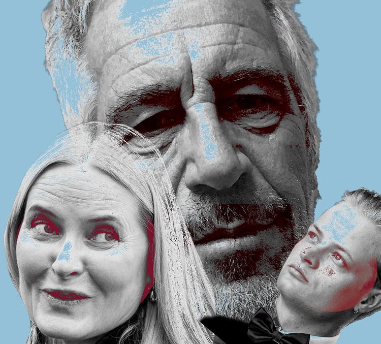 Fra venstre kronprinsesse Mette-Marit, Jefrrey Epstein og Marius Borg Høiby. Originalfoto: Javad Parsa, Håkon Mosvold Larsen, Reuters . Illustration: Karina Kofoed 