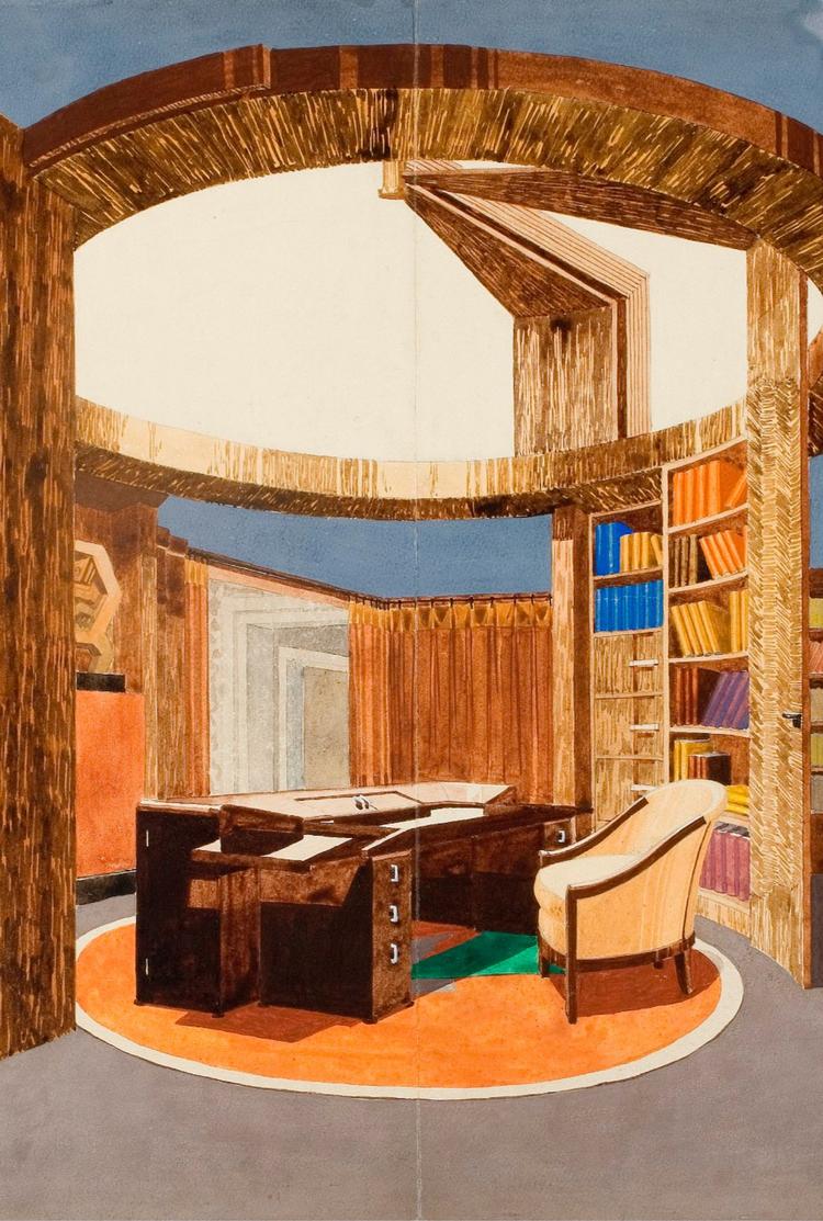 Den franske arkitekt Pierre Chareaus udstillede ved Verdensudstillingen i 1925 dette kontor/bibliotek fra en fransk ambassade. Klassisk art déco-stil, der blandede det praktiske med det æstetiske, og raffineret elegance med moderne, robuste materialer.  Foto: Les Arts Décoratifs / Luc Boegly