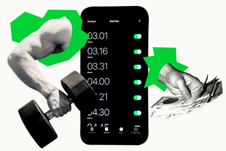 Har du brugt to​ minutter på det globale net for nylig, så er du nok snublet over ’grind’-kulturen. ​Granvoksne mænd, som snakker om at stå op kl. 3-4 om morgenen, så de har flere timer at arbejde i, så de kan udkonkurrere deres sølle, taberagtige modkonkurrenter, skriver filosof Tobias Tapio Miller Pörsti. Illustration: Caroline Niegaard. Originalfoto: Lærke Posselt / Unsplash