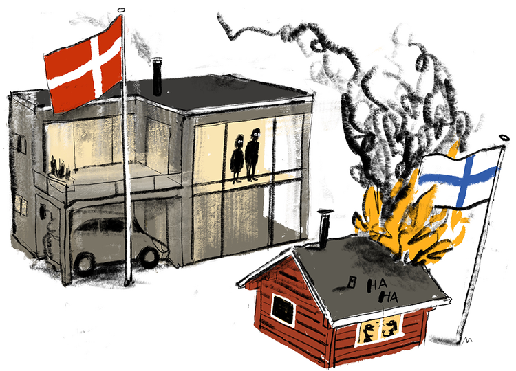     Danskeres og finners syn på økonomi   Tegning: Mette Dreyer