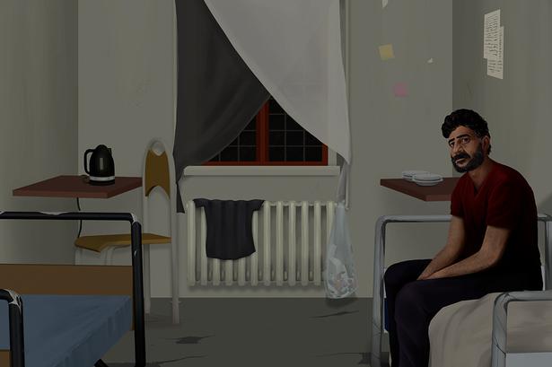 På udrejsecenter Kærshovedgård har beboerne alt for god tid til at spekulere i fysiske rammer, der minder om et fængsel..  Illustration: Suree Zawidi