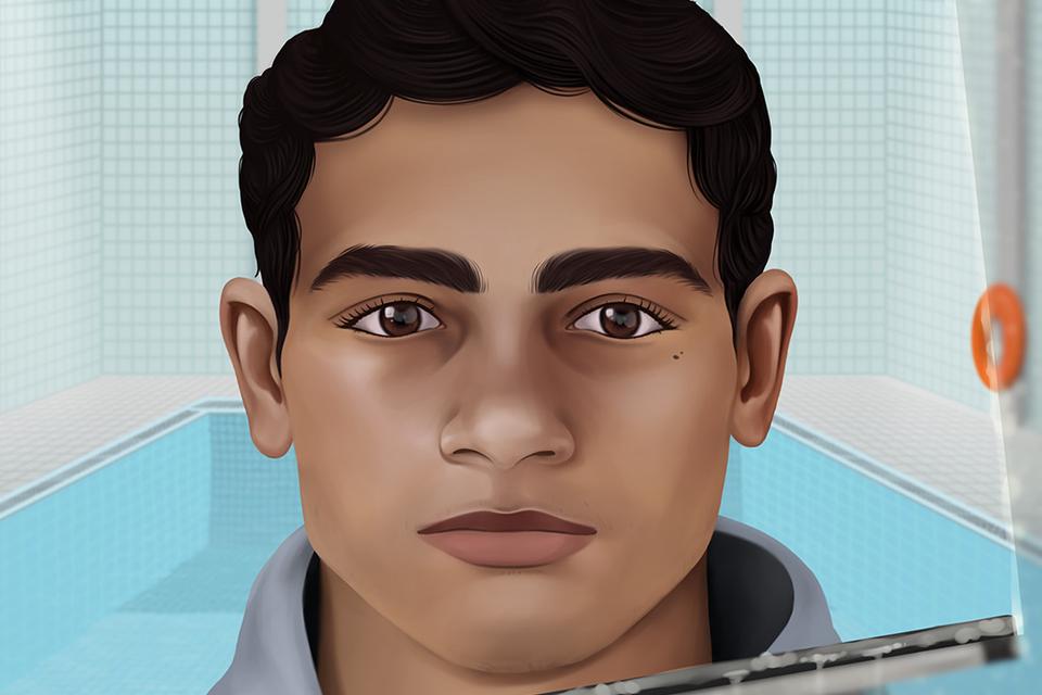 Ashkan var 16 år, da han kom til Danmark som uledsaget flygtningebarn fra Iran. Som 18-årige blev han anbragt under fængselslignende forhold på et udrejsecenter.  Illustration: Suree Zawidi