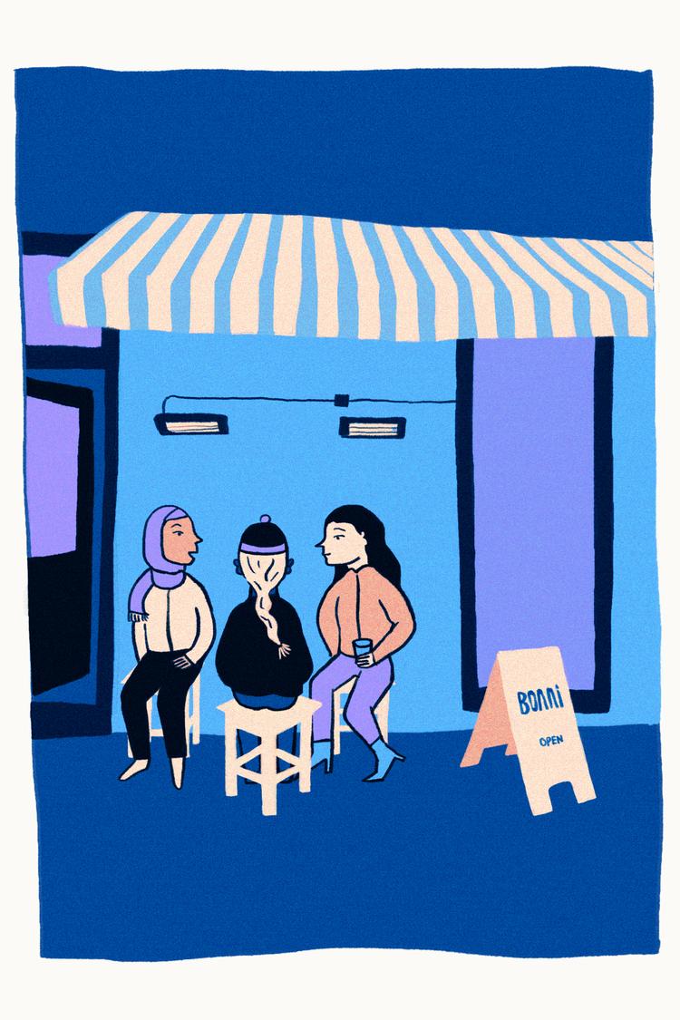 I Fensmarksgade er cafeen Bonni netop åbnet. Og ifølge vores anmelder er det især værd at slå vejen forbi for deres ribollita. Tegning: Ida Marie Sandgren