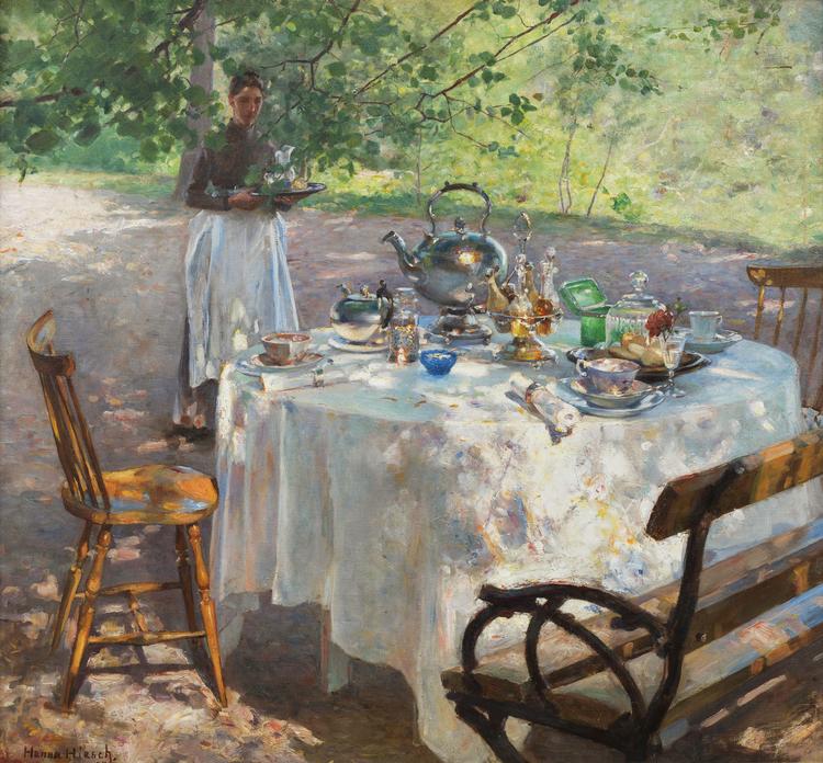 Det er et af hovedværkerne i Hanna Hirsch Paulis oeuvre, det smukke impressionistisk udseende maleri af et morgenbord i skyggen af løv. Malet i 1887.  Foto: Anna Danielsson