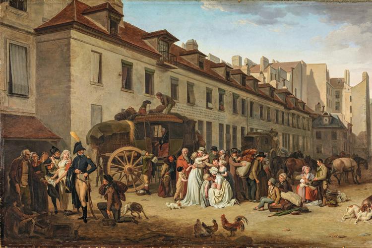 Foto: L'arrivé d'une diligence dans la cour des messageries af Boilly Louis Léopold. Musée du Louvre/Philippe Fuzeau