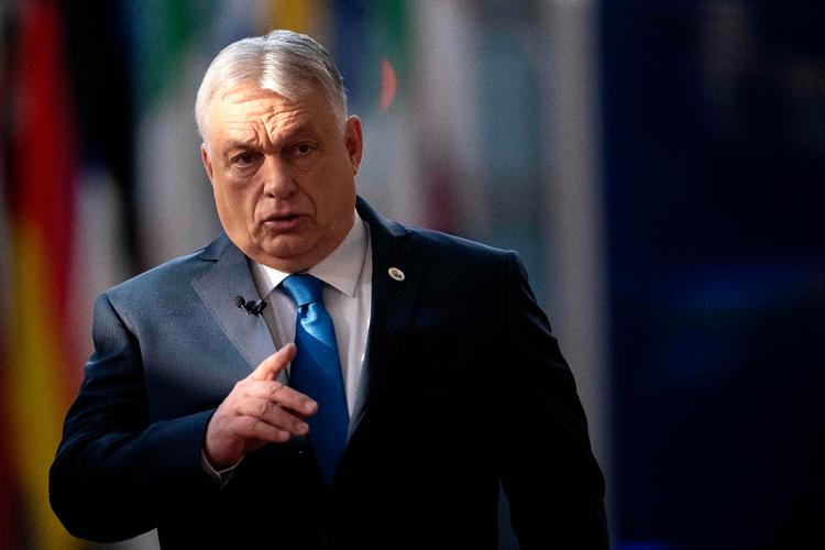 Ungarns leder Viktor Orbán gav sig ikke en tomme på EU-topmødet i Bruxelles torsdag i forhold til at fjerne sit veto mod et lån på 90 milliarder euro til Ukraine.  Foto: John Thys/Ritzau Scanpix