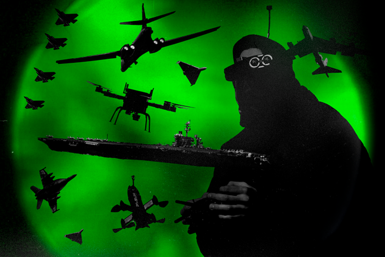 Illustration: Caroline Niegaard. Originalfoto: Gleb Garanich / Roman Petushkov / Ritzau Scanpix / AFP photo / US CENTRAL COMMAND - handout / Henry Nicholls / U.S. Navy/Handout