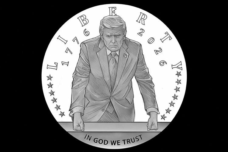 Sådan her vil Donald Trump gerne have, at den kommende jubilæumsmønt i anledningen af 250-året for USA's selvstændighed skal se ud.  Foto: U.S. Mint/Ritzau Scanpix