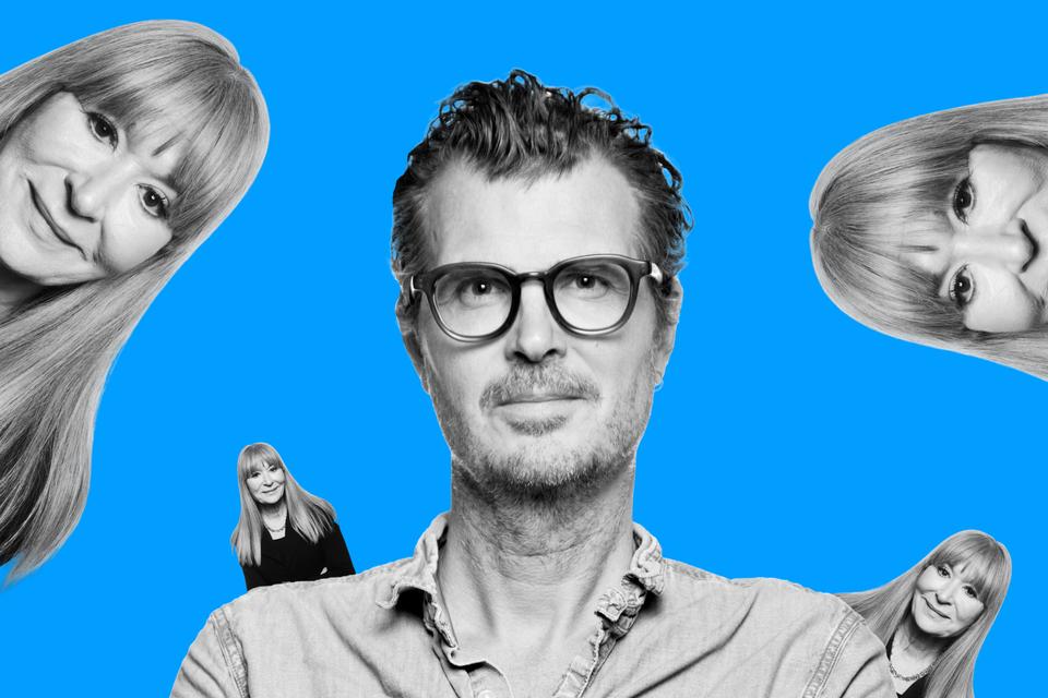 Skuespiller Pelle Hvenegaard er vært, og læge og professor Bente Klarlund er fast ekspert i Politikens nye sundhedspodcast 'Vi henter Bente'.  I et nyligt afsnit handler det om vaner. Og hvordan vi kan ændre dem. Illustration: Artwork til 'Vi henter Bente'. Originalfoto: Jacob Ehrbahn og Miriam Dalsgaard"