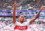 Nikolas Nartey scorede til 2-0 for Stuttgart mod Frankfurt. Foto: Kirill Kudryavtsev/Ritzau Scanpix