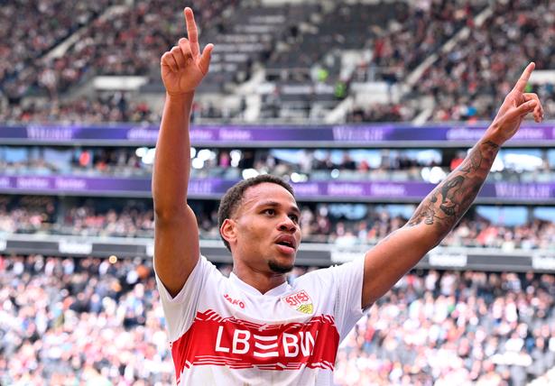 Nikolas Nartey scorede til 2-0 for Stuttgart mod Frankfurt. Foto: Kirill Kudryavtsev/Ritzau Scanpix