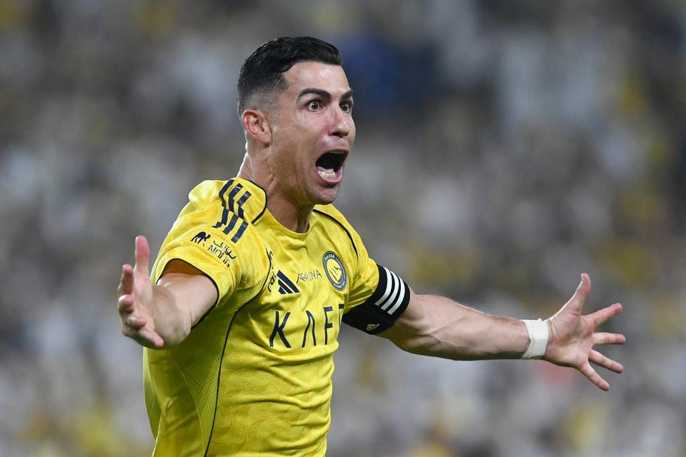 Cristiano Ronaldo fejrer scoring af det første mål under en kamp mellem Al-Nassr og Al Ahli i Alwwal Park i Riyadh 29. April 2026. 
 Foto: Stringer/Ritzau Scanpix
