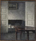 Vilhelm Hammershøi, 'Stue. Fløjdørene står åbne ind til et bagved liggende værelse med et lukket klaver', 1911. Pressefoto:  Statens Museum for Kunst