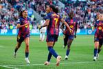 Barcelonas Salma Paralluelo jubler efter sit mål, der var holdets tredje i kampen mod Lyon. Foto: Odd Andersen/Ritzau Scanpix