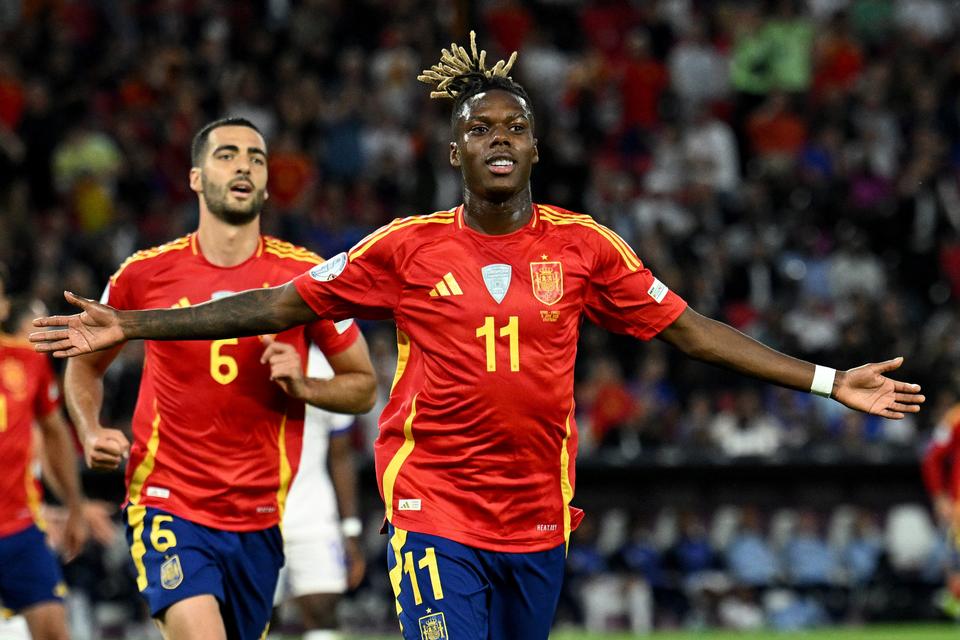 Nico Williams spiller for Spanien og er bror til Inaki Williams, der spiller for Ghana. Foto: Annegret Hilse/Ritzau Scanpix