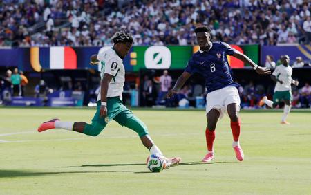 Ibrahim Mbaye tændte kortvarigt håb om point til Senegal med sit mål til 2-1.  Foto: Jeenah Moon/Ritzau Scanpix