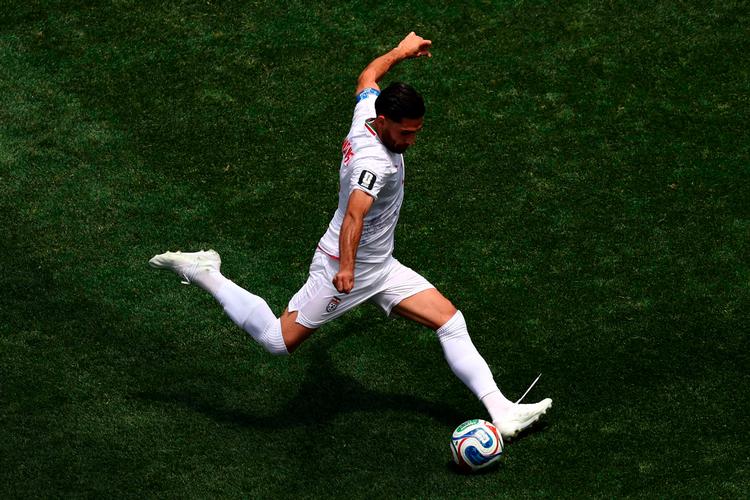 Den iranske spiller Alireza Jahanbakhsh under Irans kamp mod Belgien ved VM i fodbold. Foto: Dean Mouhtaropoulos / GETTY IMAGES NORTH AMERICA / Getty Images via AFP Foto: Dean Mouhtaropoulos/Ritzau Scanpix
